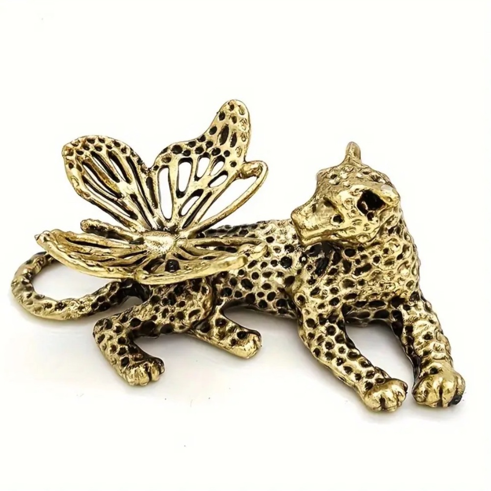 Gemstone Sphere Stand - Leopard with Butterfly Vintage Gold